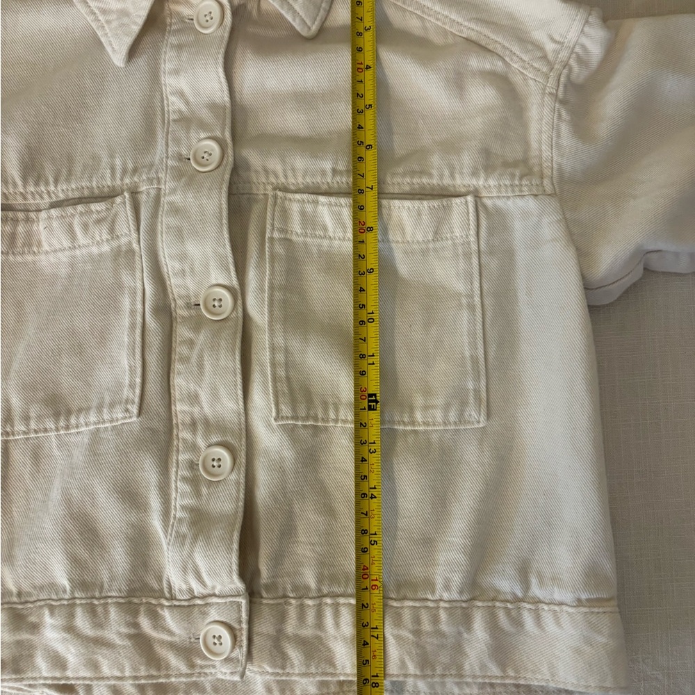 Cream Cropped Denim Jacket - Picture 5 of 6
